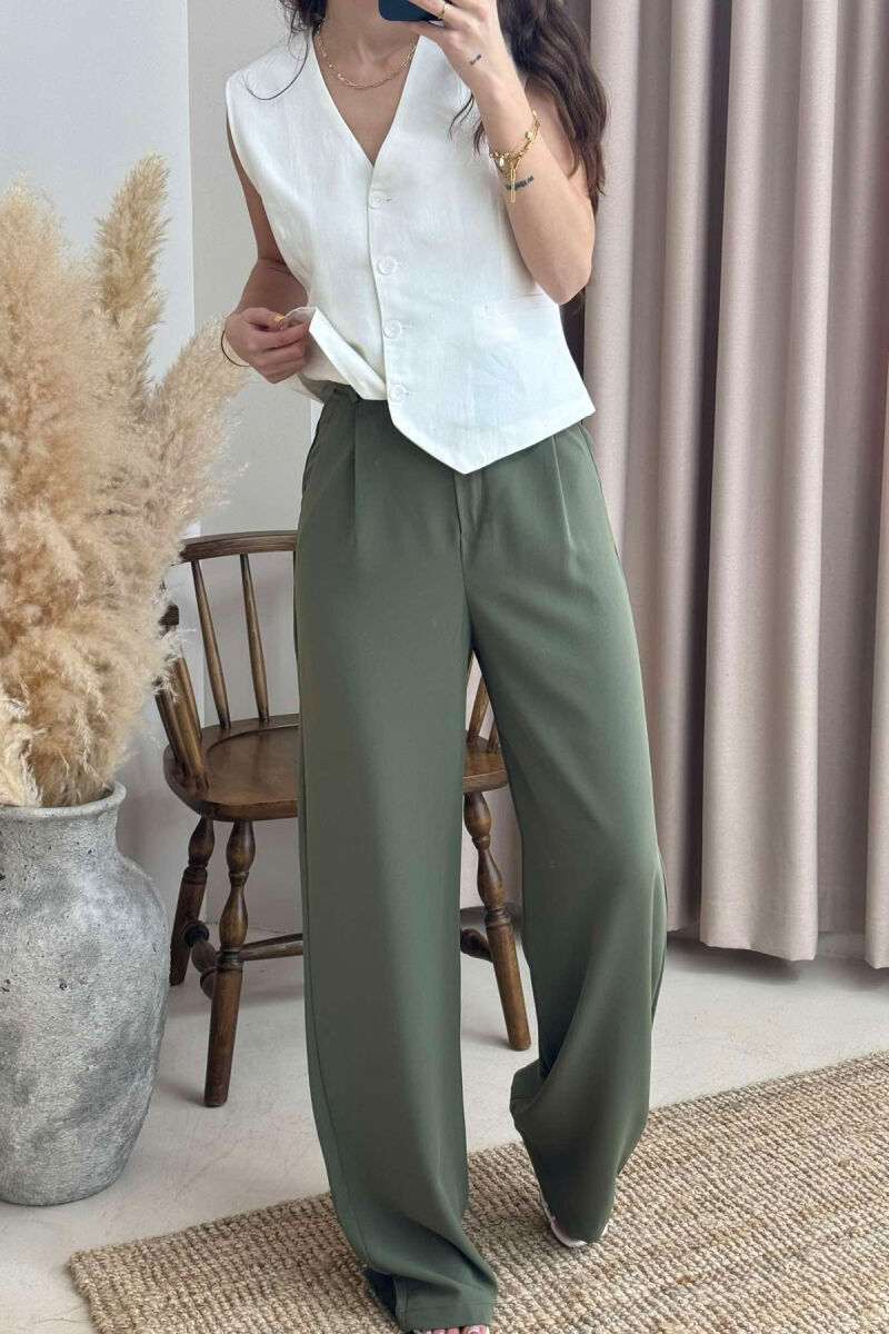 WIDE LEG ONE COLOR WOMEN TROUSERS DARK GREEN/JEE - 3