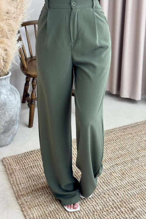 WIDE LEG ONE COLOR WOMEN TROUSERS DARK GREEN/JEE - 4