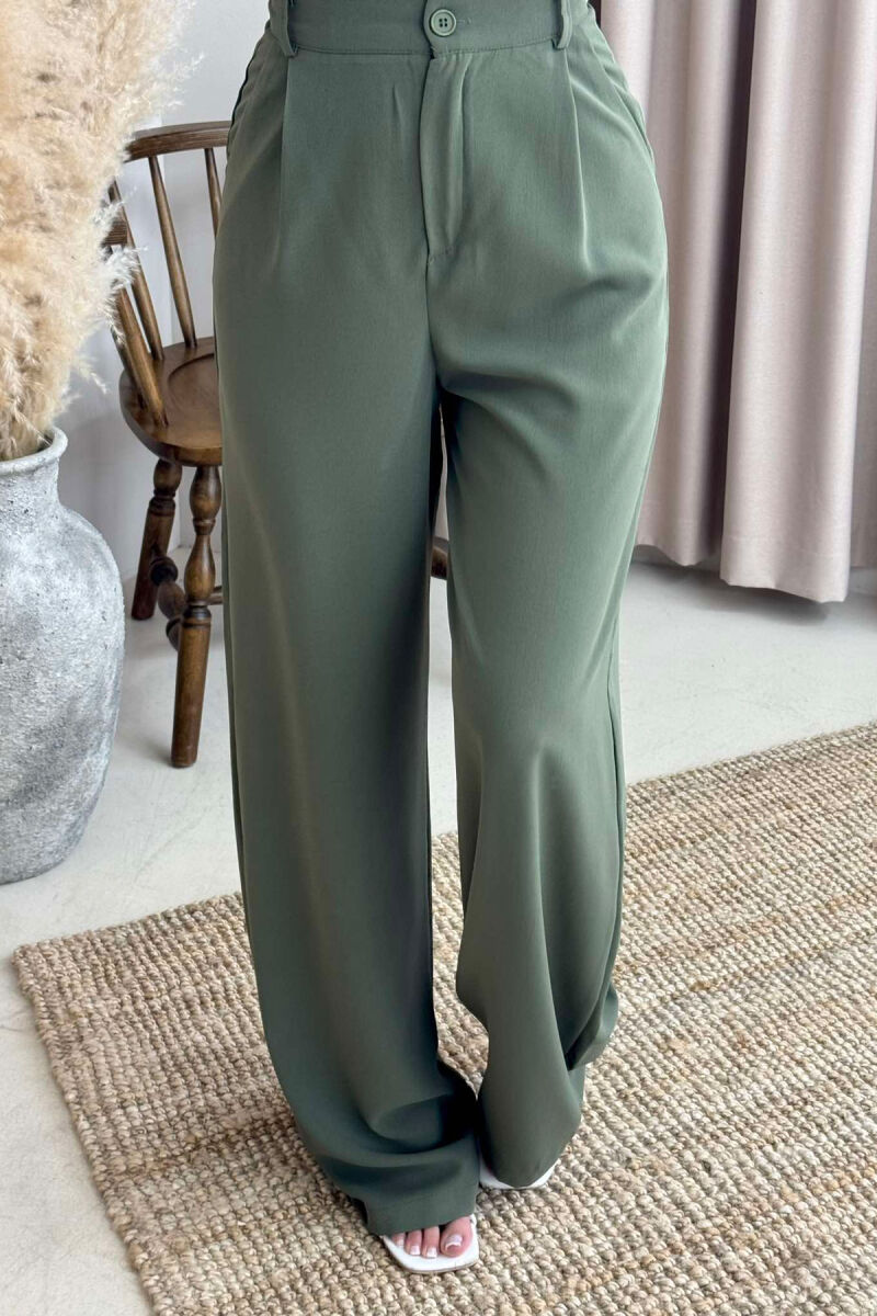 WIDE LEG ONE COLOR WOMEN TROUSERS DARK GREEN/JEE - 4