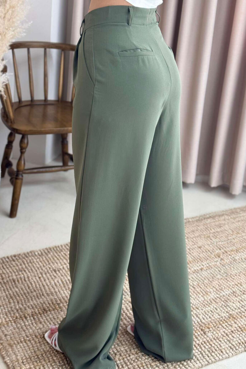 WIDE LEG ONE COLOR WOMEN TROUSERS DARK GREEN/JEE - 5