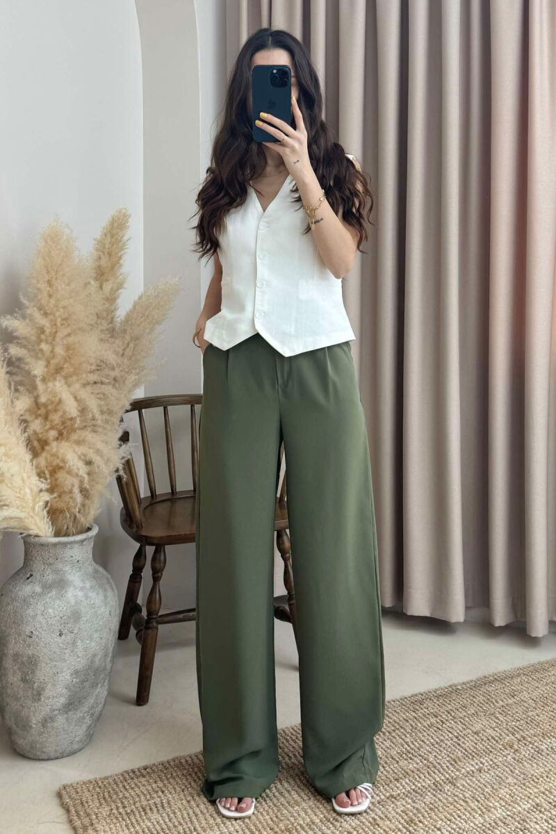 WIDE LEG ONE COLOR WOMEN TROUSERS DARK GREEN/JEE - 6