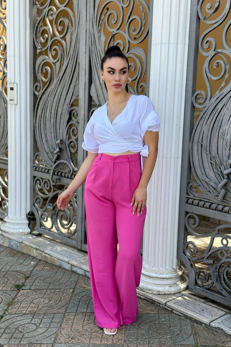 WIDE LEG ONE COLOR WOMEN TROUSERS FUCHSIA/CIKLAMI - 1