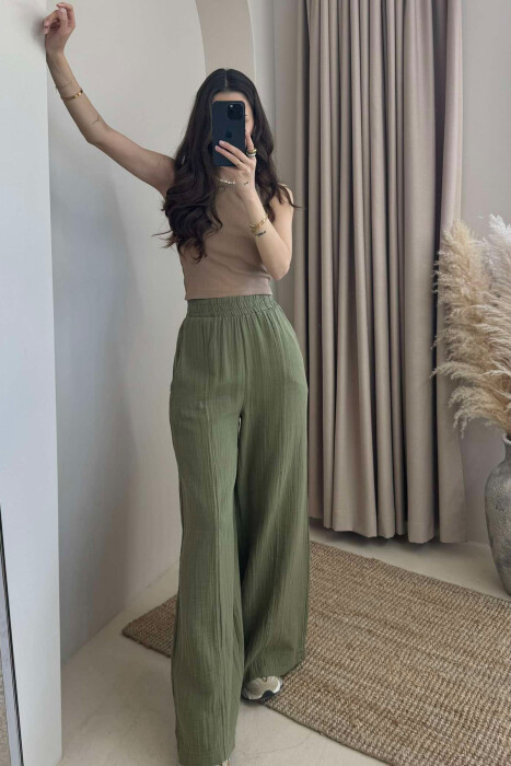 WIDE LEG ONE COLOR WOMEN TROUSERS GREEN/JESHILE - 1