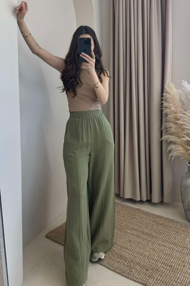 WIDE LEG ONE COLOR WOMEN TROUSERS GREEN/JESHILE - 1
