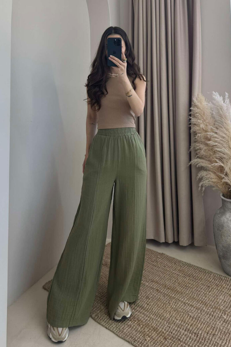 WIDE LEG ONE COLOR WOMEN TROUSERS GREEN/JESHILE - 2