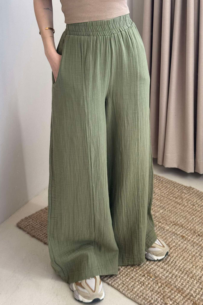 WIDE LEG ONE COLOR WOMEN TROUSERS GREEN/JESHILE - 3