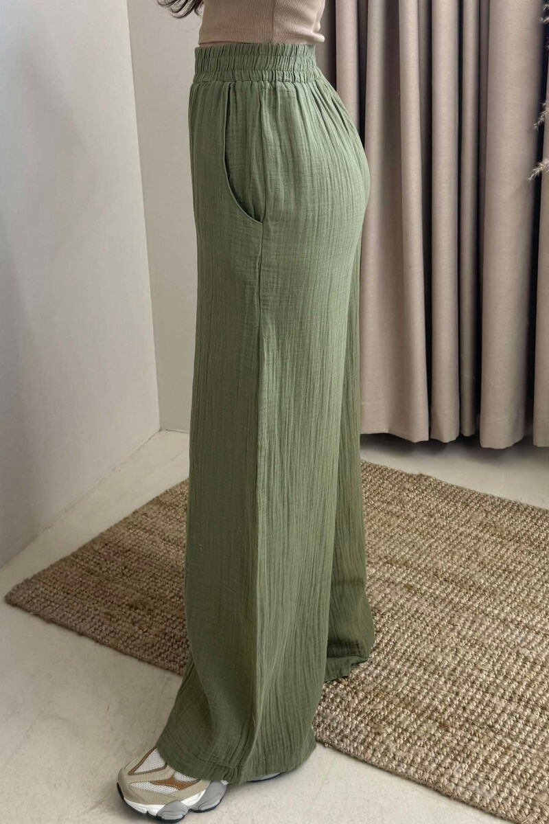 WIDE LEG ONE COLOR WOMEN TROUSERS GREEN/JESHILE - 4