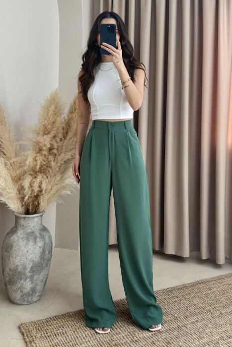WIDE LEG ONE COLOR WOMEN TROUSERS GREEN/JESHILE - 1