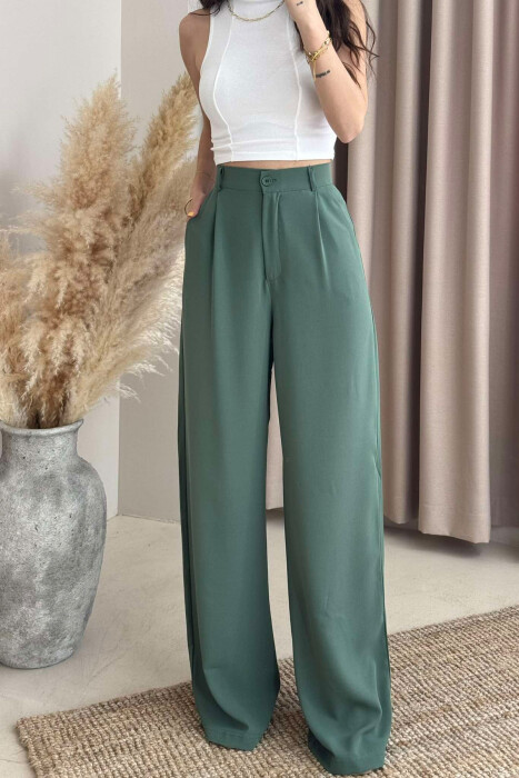 WIDE LEG ONE COLOR WOMEN TROUSERS GREEN/JESHILE - 2