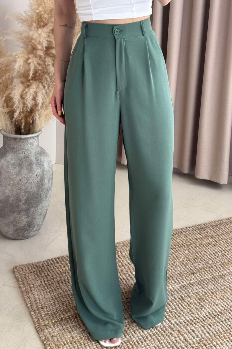 WIDE LEG ONE COLOR WOMEN TROUSERS GREEN/JESHILE - 3