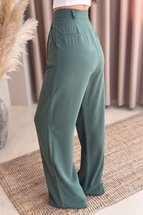 WIDE LEG ONE COLOR WOMEN TROUSERS GREEN/JESHILE - 4