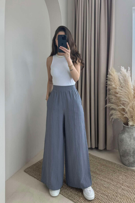 WIDE LEG ONE COLOR WOMEN TROUSERS GREY/GRI 