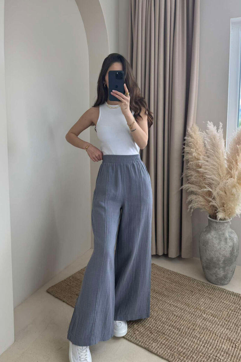 WIDE LEG ONE COLOR WOMEN TROUSERS GREY/GRI - 2