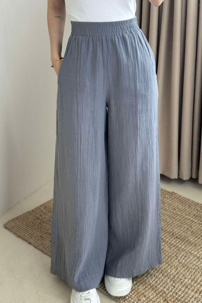 WIDE LEG ONE COLOR WOMEN TROUSERS GREY/GRI - 3