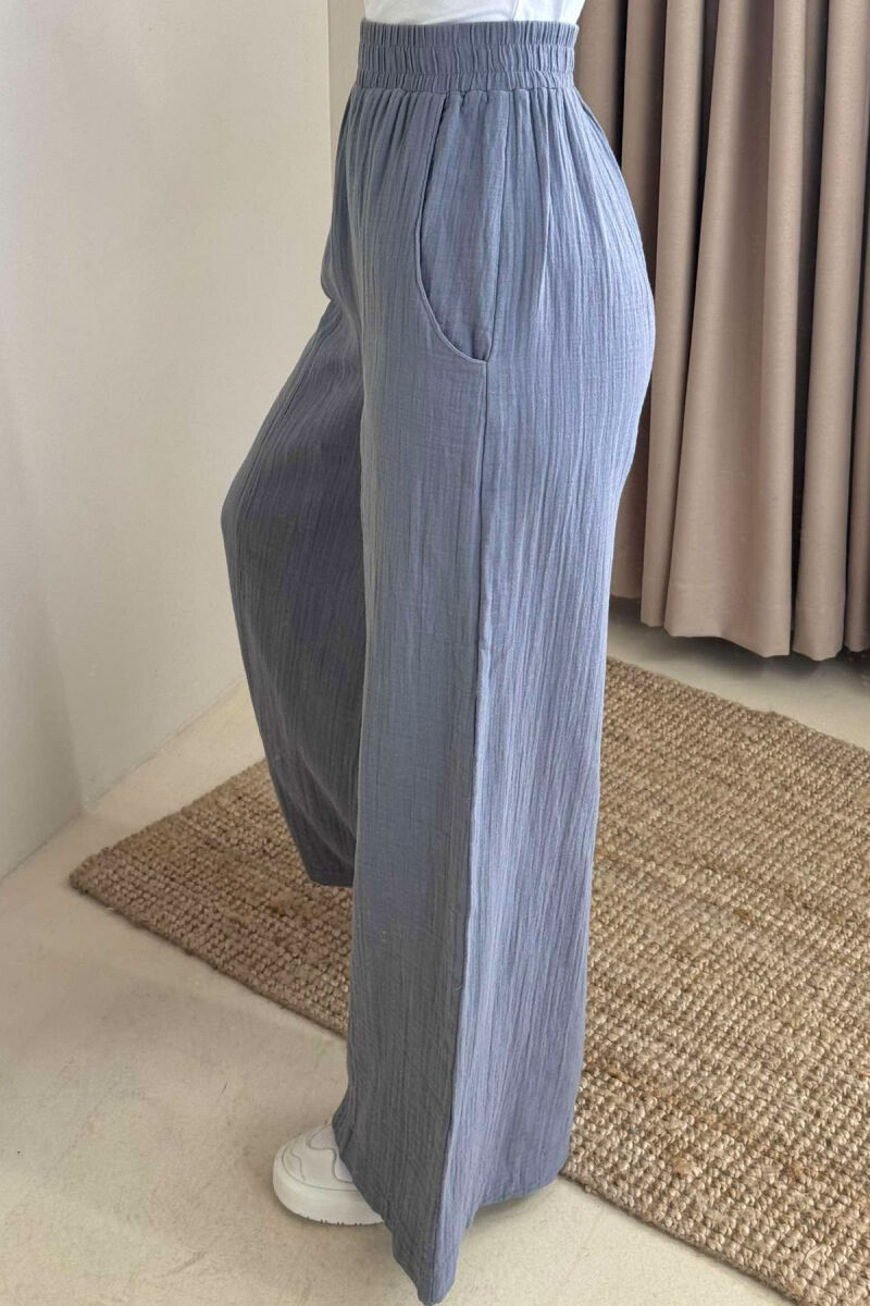 WIDE LEG ONE COLOR WOMEN TROUSERS GREY/GRI - 4