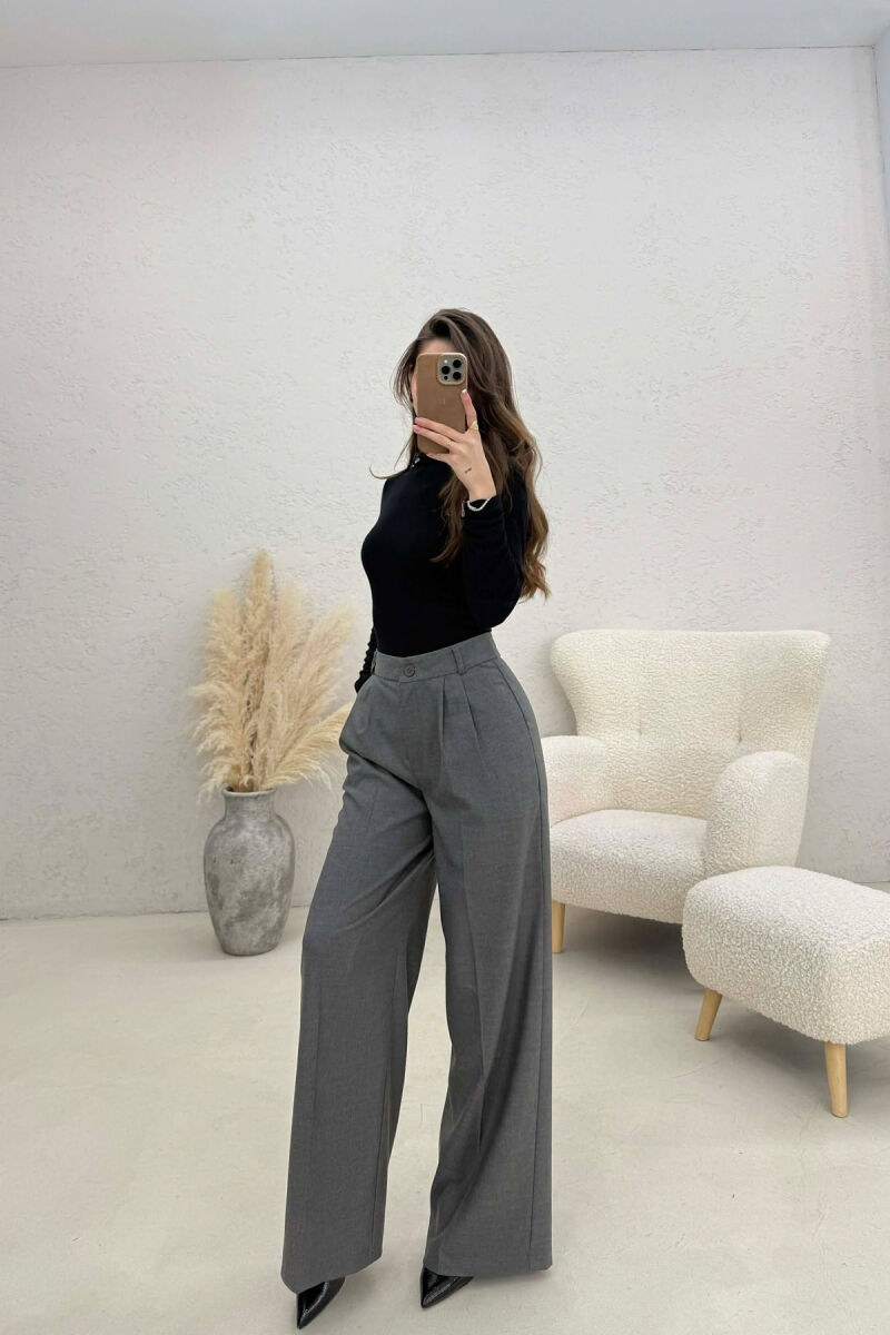 WIDE LEG ONE COLOR WOMEN TROUSERS GREY/GRI - 4