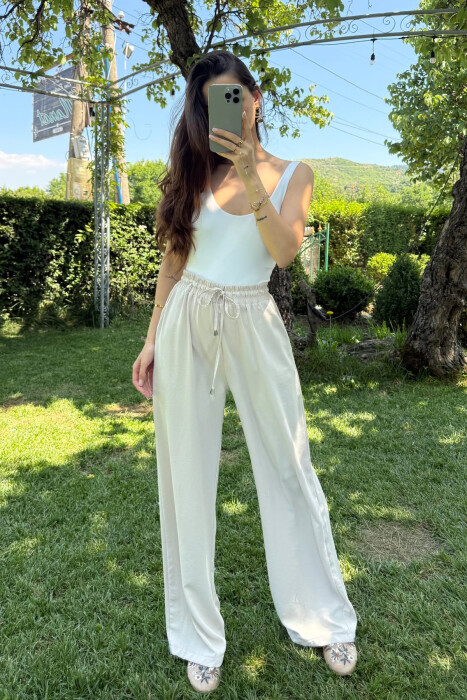 WIDE LEG ONE COLOR WOMEN TROUSERS LIGHT BEIGE/BZHZB 