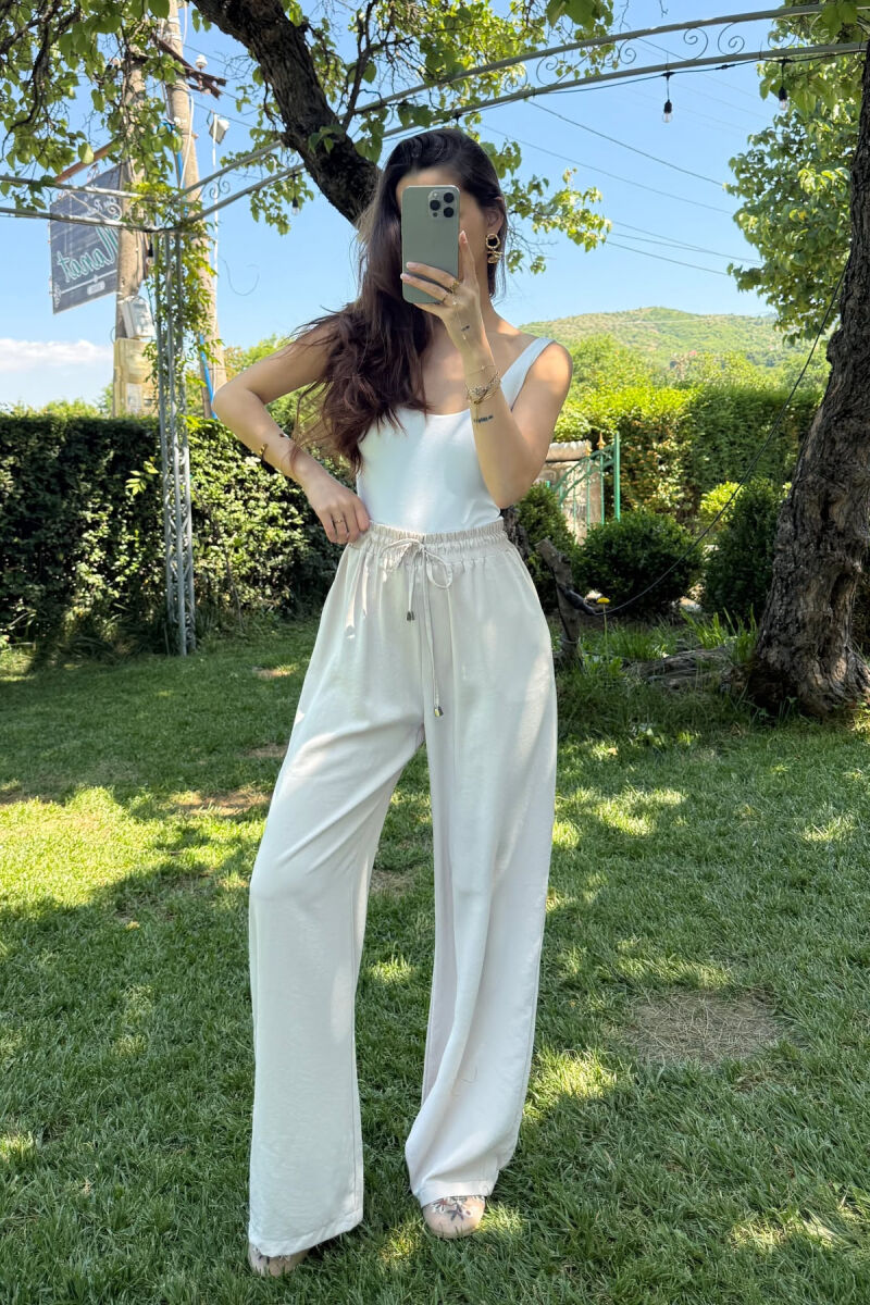 WIDE LEG ONE COLOR WOMEN TROUSERS LIGHT BEIGE/BZHZB - 2