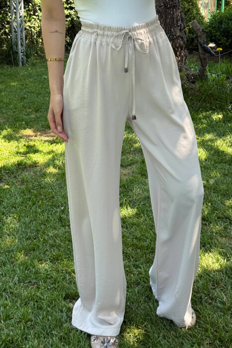 WIDE LEG ONE COLOR WOMEN TROUSERS LIGHT BEIGE/BZHZB - 3