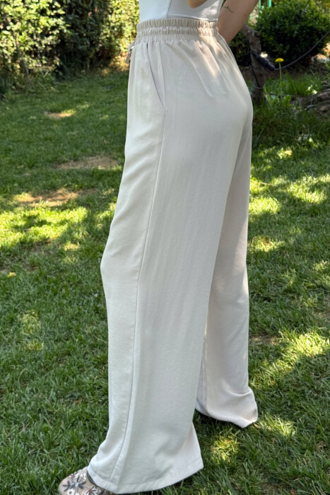 WIDE LEG ONE COLOR WOMEN TROUSERS LIGHT BEIGE/BZHZB - 4