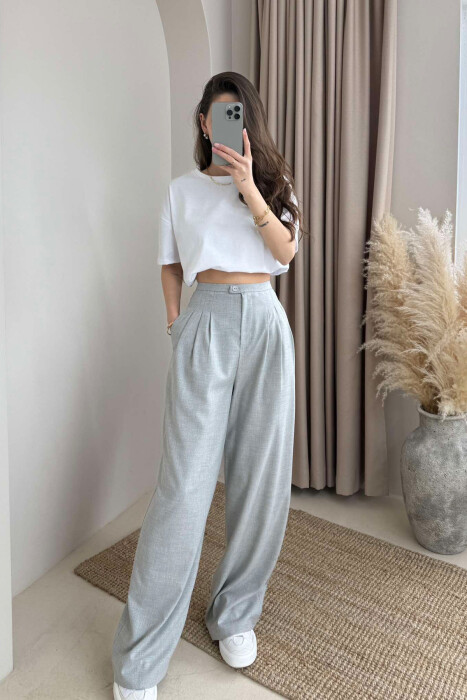 WIDE LEG ONE COLOR WOMEN TROUSERS LIGHT GREY/GZ 