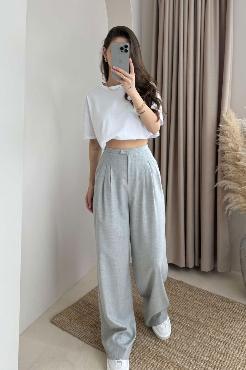 WIDE LEG ONE COLOR WOMEN TROUSERS LIGHT GREY/GZ - 2