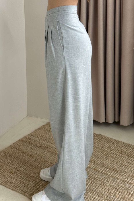 WIDE LEG ONE COLOR WOMEN TROUSERS LIGHT GREY/GZ - 4