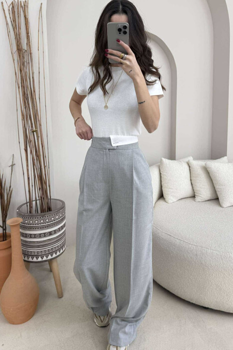 WIDE LEG ONE COLOR WOMEN TROUSERS LIGHT GREY/GZ 