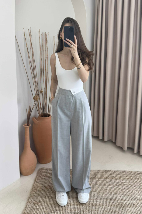 WIDE LEG ONE COLOR WOMEN TROUSERS LIGHT GREY/GZ 