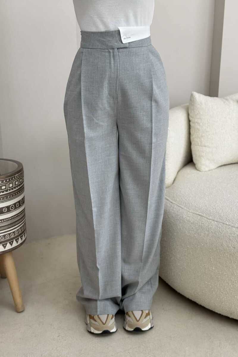 WIDE LEG ONE COLOR WOMEN TROUSERS LIGHT GREY/GZ - 2