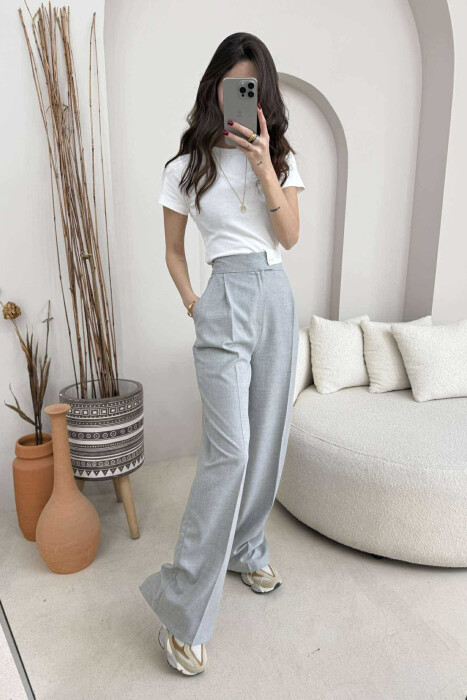 WIDE LEG ONE COLOR WOMEN TROUSERS LIGHT GREY/GZ - 4