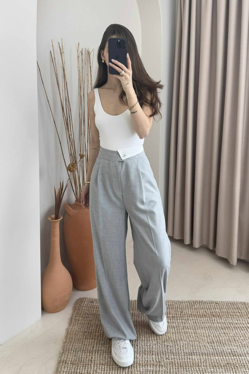 WIDE LEG ONE COLOR WOMEN TROUSERS LIGHT GREY/GZ - 2