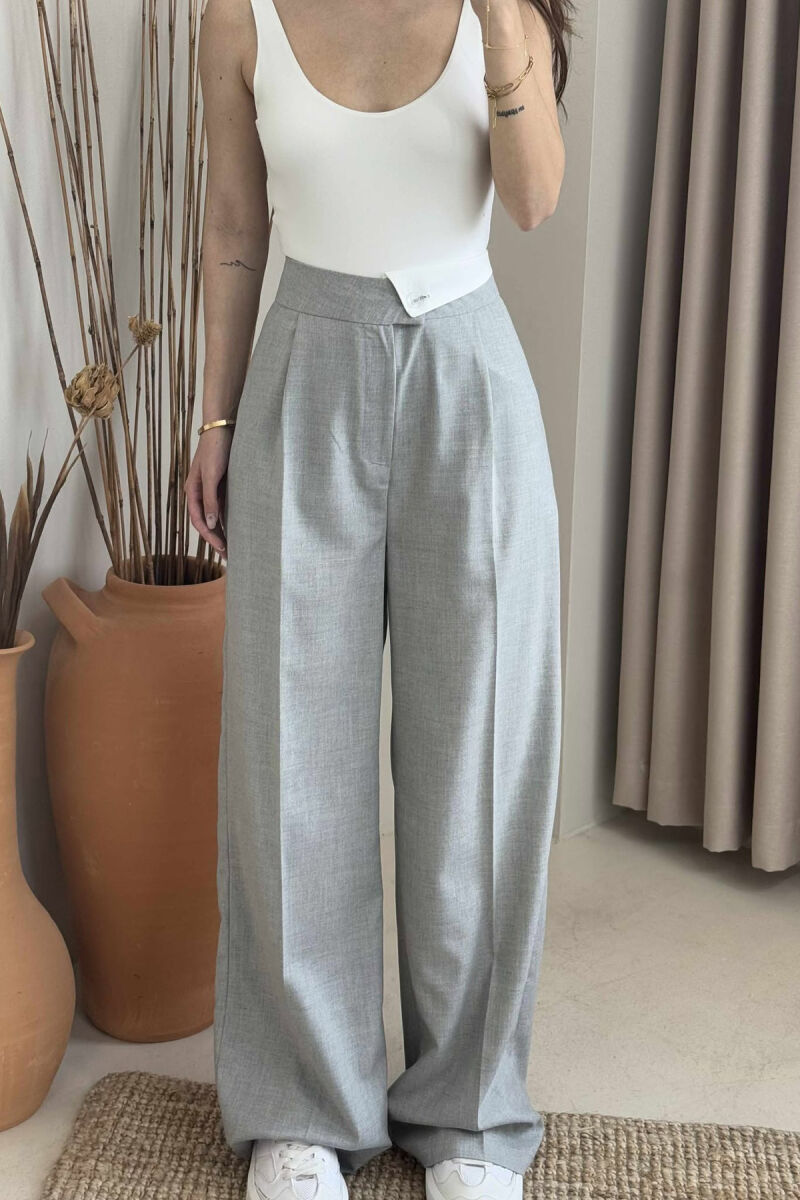 WIDE LEG ONE COLOR WOMEN TROUSERS LIGHT GREY/GZ - 3