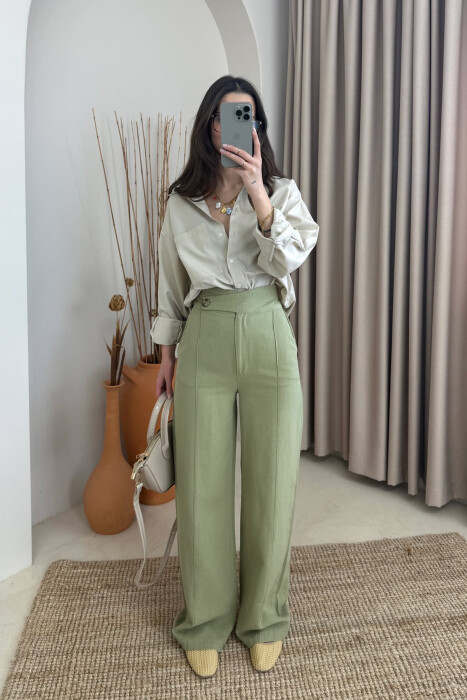 WIDE LEG ONE COLOR WOMEN TROUSERS MINT/MENTE 