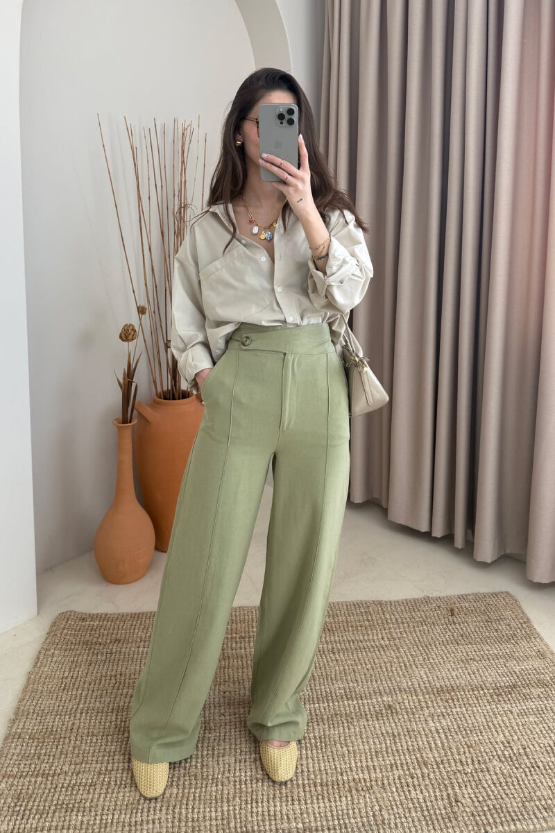 WIDE LEG ONE COLOR WOMEN TROUSERS MINT/MENTE - 4