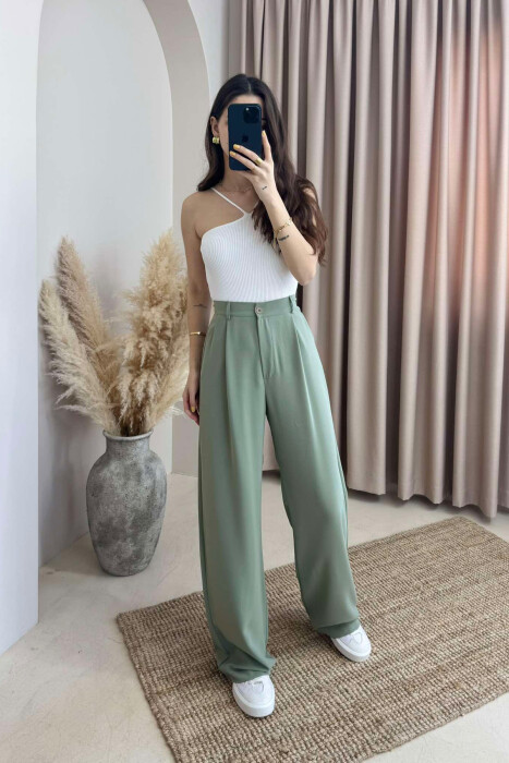 WIDE LEG ONE COLOR WOMEN TROUSERS MINT/MENTE 