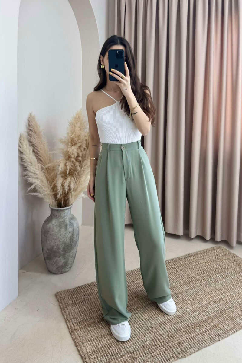 WIDE LEG ONE COLOR WOMEN TROUSERS MINT/MENTE - 1