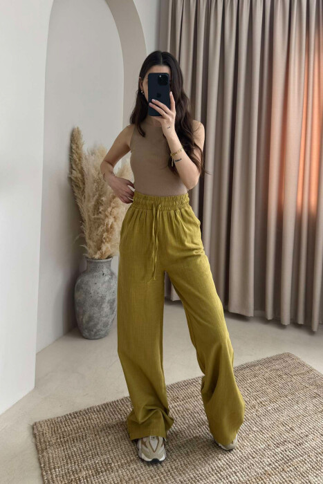 WIDE LEG ONE COLOR WOMEN TROUSERS OLIVE/ULLI 