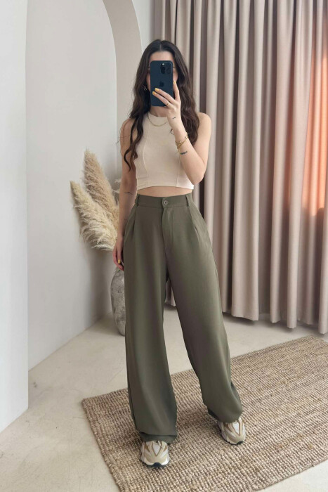 WIDE LEG ONE COLOR WOMEN TROUSERS OLIVE/ULLI 