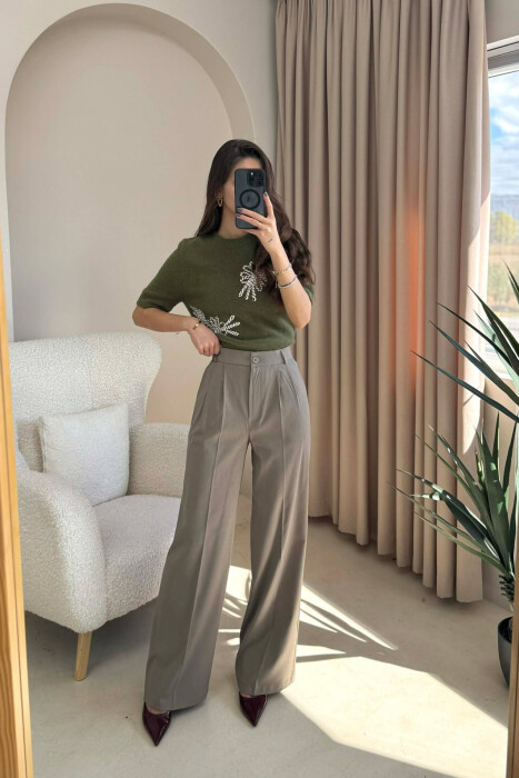 WIDE LEG ONE COLOR WOMEN TROUSERS OLIVE/ULLI - 2