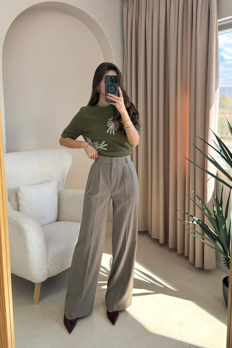 WIDE LEG ONE COLOR WOMEN TROUSERS OLIVE/ULLI - 2