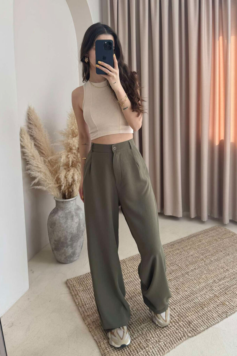 WIDE LEG ONE COLOR WOMEN TROUSERS OLIVE/ULLI - 2
