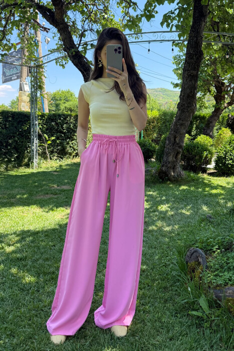 WIDE LEG ONE COLOR WOMEN TROUSERS PINK/ROZE 
