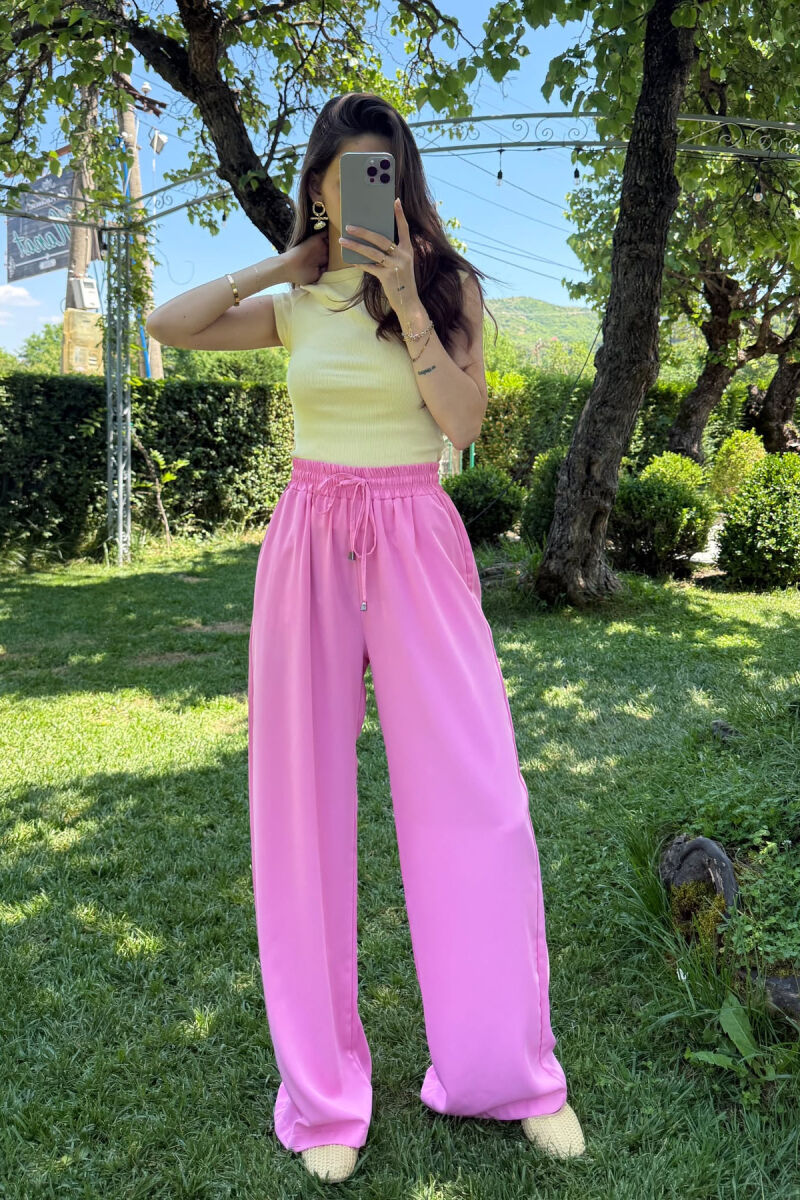 WIDE LEG ONE COLOR WOMEN TROUSERS PINK/ROZE - 2