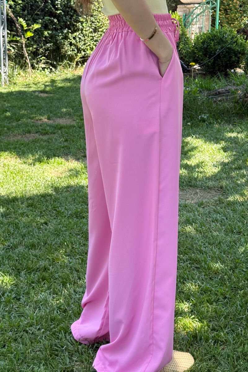WIDE LEG ONE COLOR WOMEN TROUSERS PINK/ROZE - 4