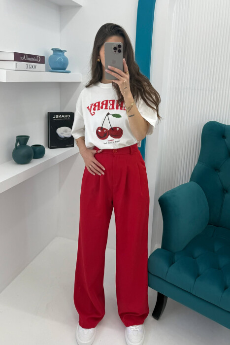 WIDE LEG ONE COLOR WOMEN TROUSERS RED/E KUQE - 2