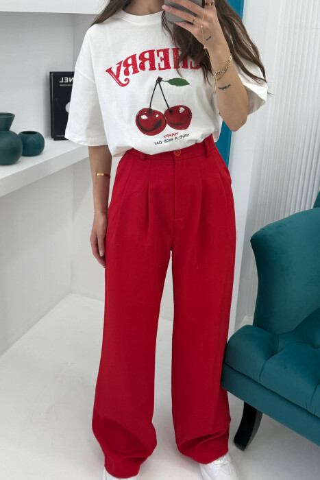 WIDE LEG ONE COLOR WOMEN TROUSERS RED/E KUQE - 3