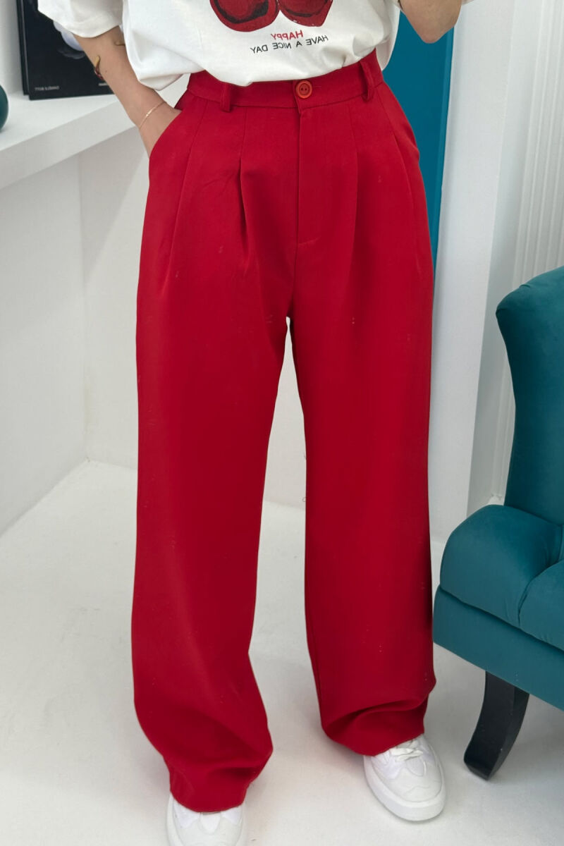 WIDE LEG ONE COLOR WOMEN TROUSERS RED/E KUQE - 4