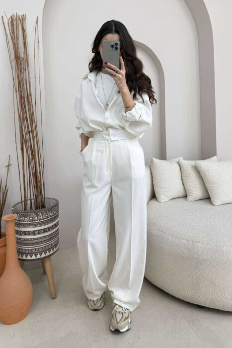 WIDE LEG ONE COLOR WOMEN TROUSERS WHITE-E BARDHE 