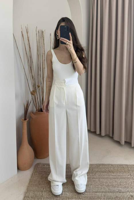 WIDE LEG ONE COLOR WOMEN TROUSERS WHITE-E BARDHE 